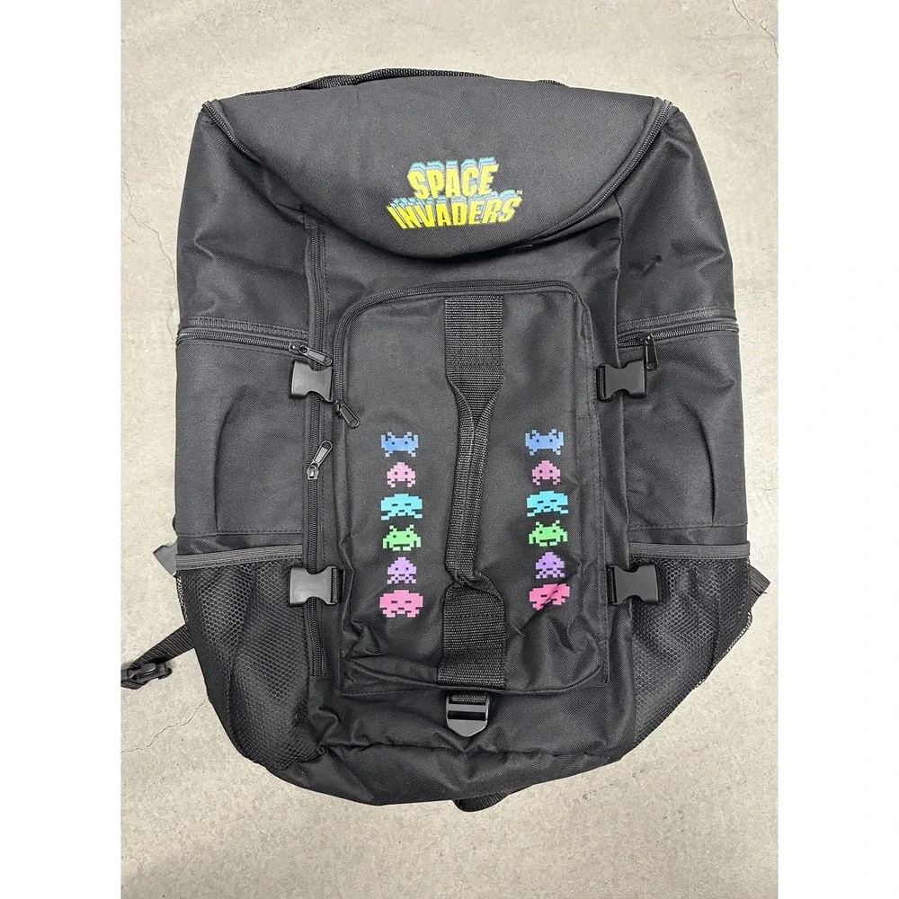 Space Invaders Taito 2020 Large Backpack Black Retro Arcade Gaming Bag